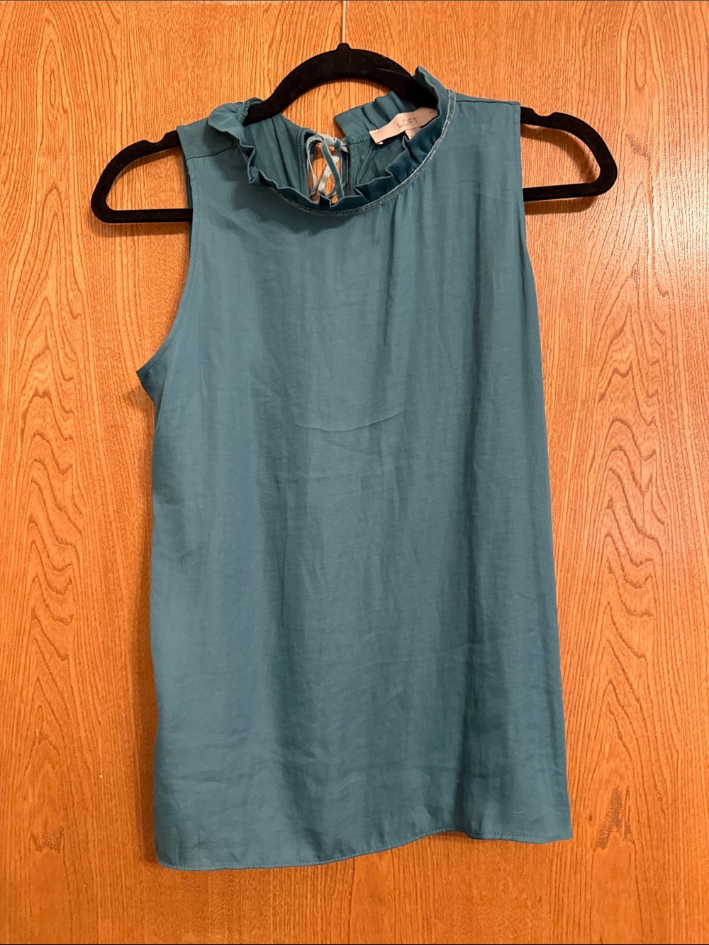 LOFT Teal Ruffle-Neck Sleeveless Blouse